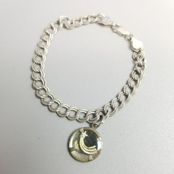 Vintage Sterling Silver Metatron Angel Shooting Star Charm Double Link Bracelet - Picture 1 of 9